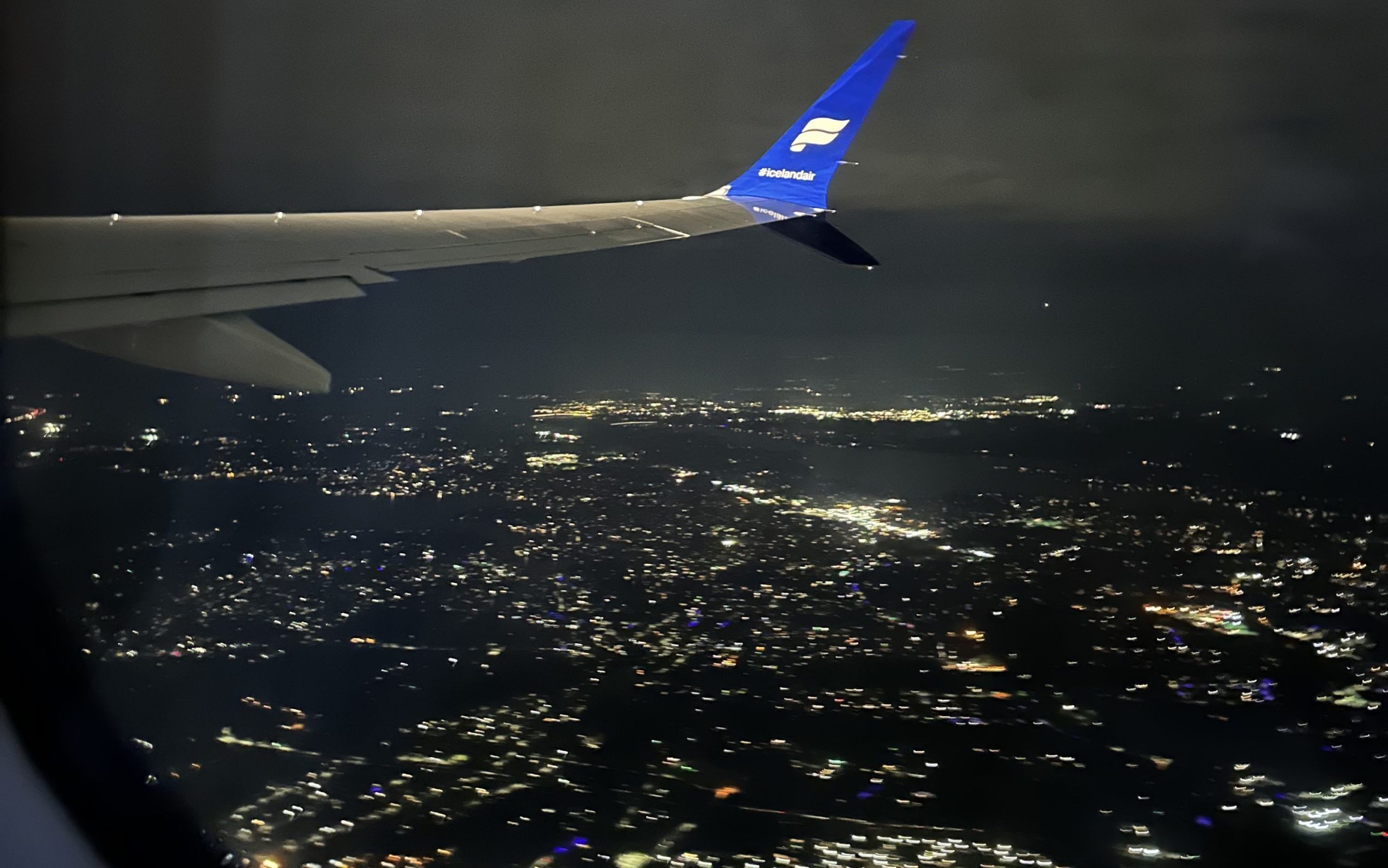 Icelandair flight as seen through the airplane window.